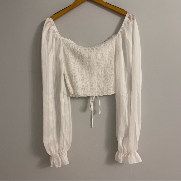 NWT Kittenish White Smock Sheer Long Sleeved Boho Peasant Crop Top - Picture 6 of 8